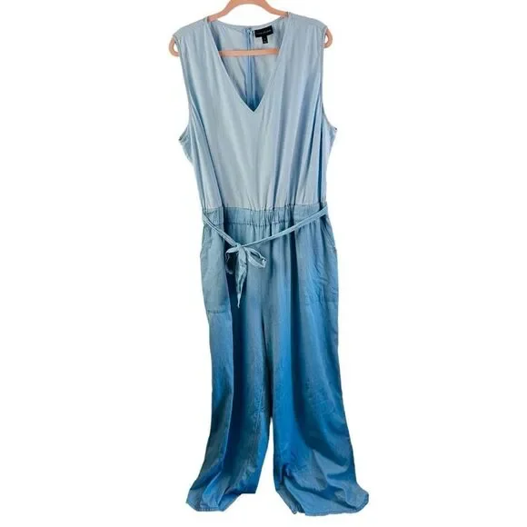 Lane Bryant Chambray Sleeveless Jumpsuit Size 24 - Picture 1 of 3
